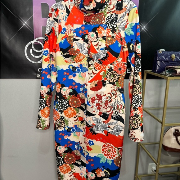 Nuvula Red and Blue Floral Sheath Dress with Mock Neck - Picture 1 of 2